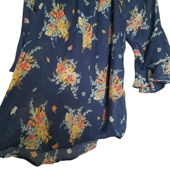 CHAPS Navy Blue Floral Three Quarter Sleeve Top - Size Large - Picture 4 of 10